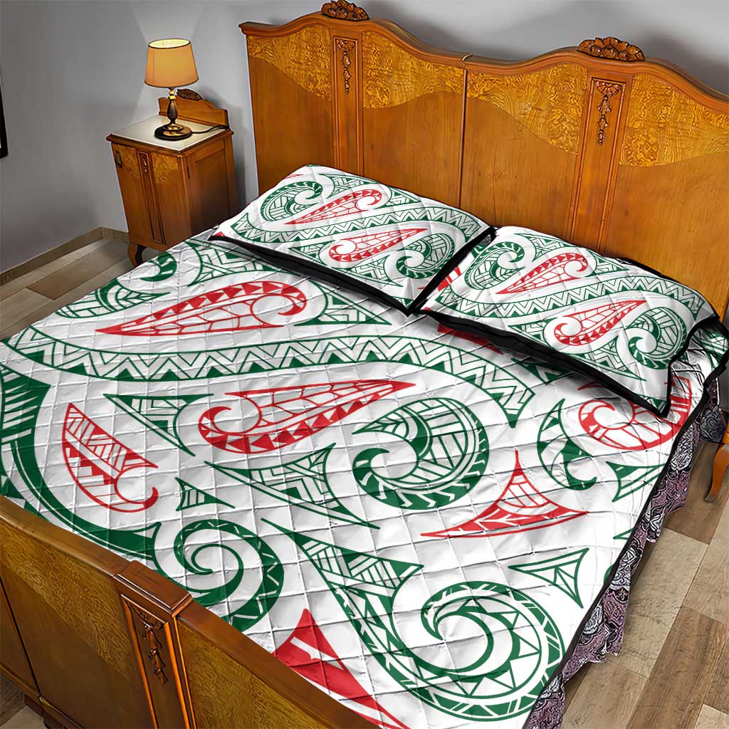 New Zealand Kowhaiwhai Christmas Quilt Bed Set Traditional Maori Koru Pattern - Polynesian Pride