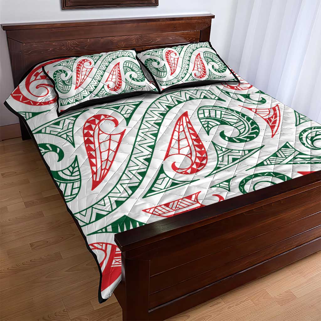 New Zealand Kowhaiwhai Christmas Quilt Bed Set Traditional Maori Koru Pattern - Polynesian Pride