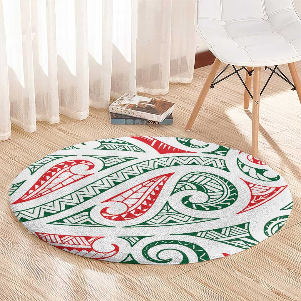 New Zealand Kowhaiwhai Christmas Round Carpet Traditional Maori Koru Pattern - Polynesian Pride