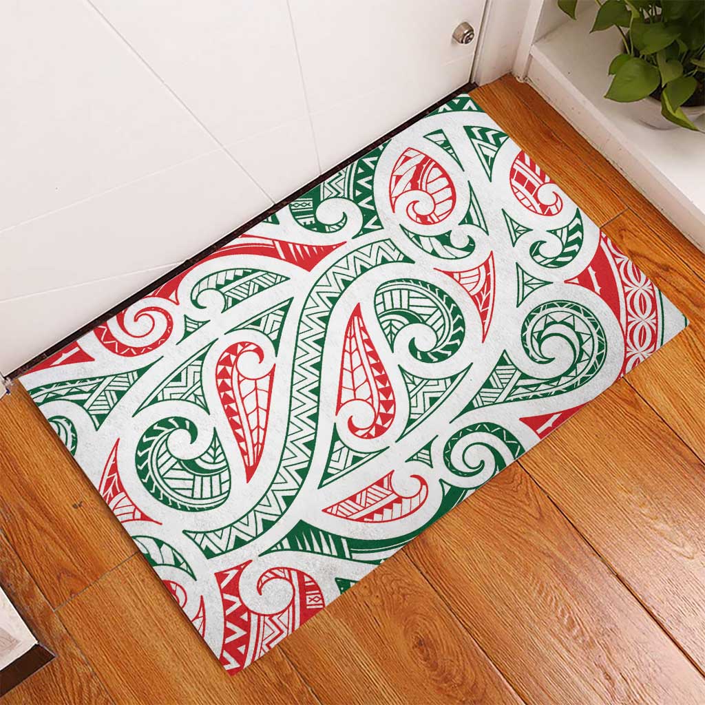 New Zealand Kowhaiwhai Christmas Rubber Doormat Traditional Maori Koru Pattern - Polynesian Pride