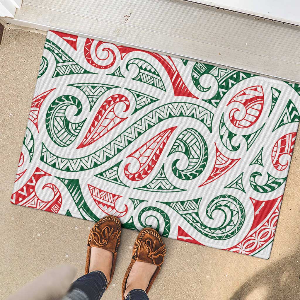 New Zealand Kowhaiwhai Christmas Rubber Doormat Traditional Maori Koru Pattern - Polynesian Pride