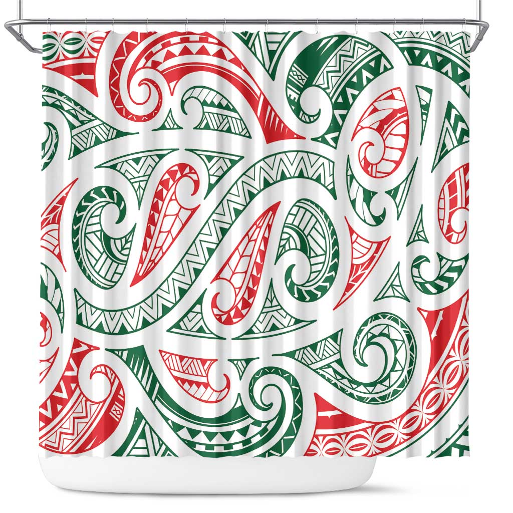 New Zealand Kowhaiwhai Christmas Shower Curtain Traditional Maori Koru Pattern - Polynesian Pride