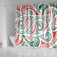 New Zealand Kowhaiwhai Christmas Shower Curtain Traditional Maori Koru Pattern - Polynesian Pride