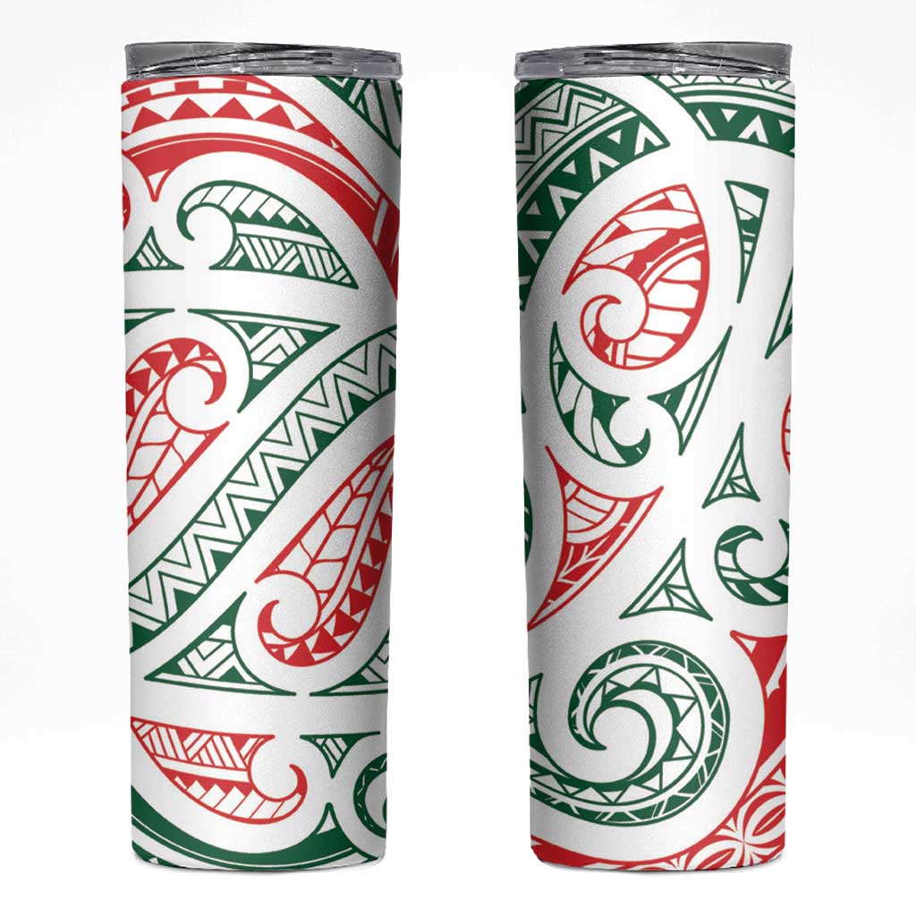 New Zealand Kowhaiwhai Christmas Skinny Tumbler Traditional Maori Koru Pattern - Polynesian Pride