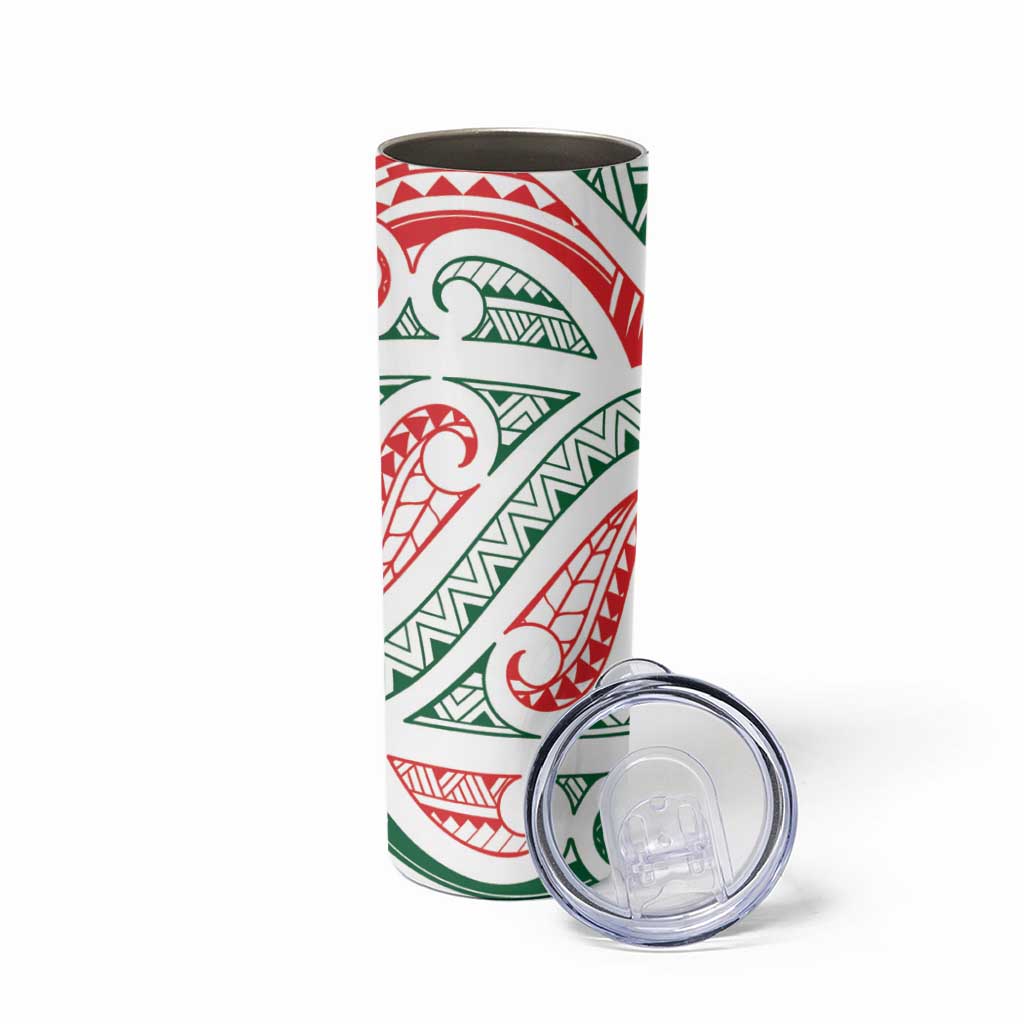 New Zealand Kowhaiwhai Christmas Skinny Tumbler Traditional Maori Koru Pattern - Polynesian Pride
