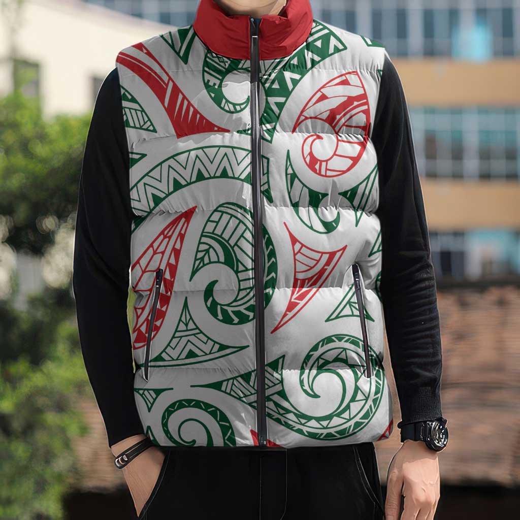 New Zealand Kowhaiwhai Christmas Sleeveless Puffer Jacket Traditional Maori Koru Pattern - Polynesian Pride