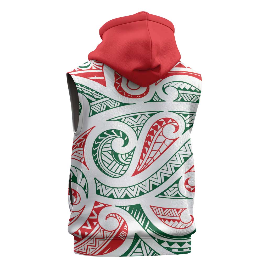 New Zealand Kowhaiwhai Christmas Sleeveless Zip Hoodie Traditional Maori Koru Pattern - Polynesian Pride