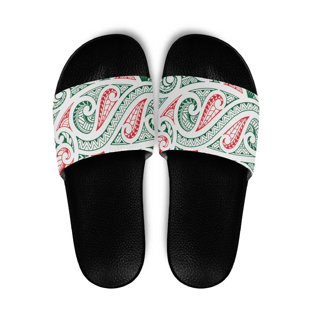New Zealand Kowhaiwhai Christmas Slide Sandals Traditional Maori Koru Pattern - Polynesian Pride
