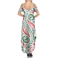 New Zealand Kowhaiwhai Christmas Summer Maxi Dress Traditional Maori Koru Pattern - Polynesian Pride