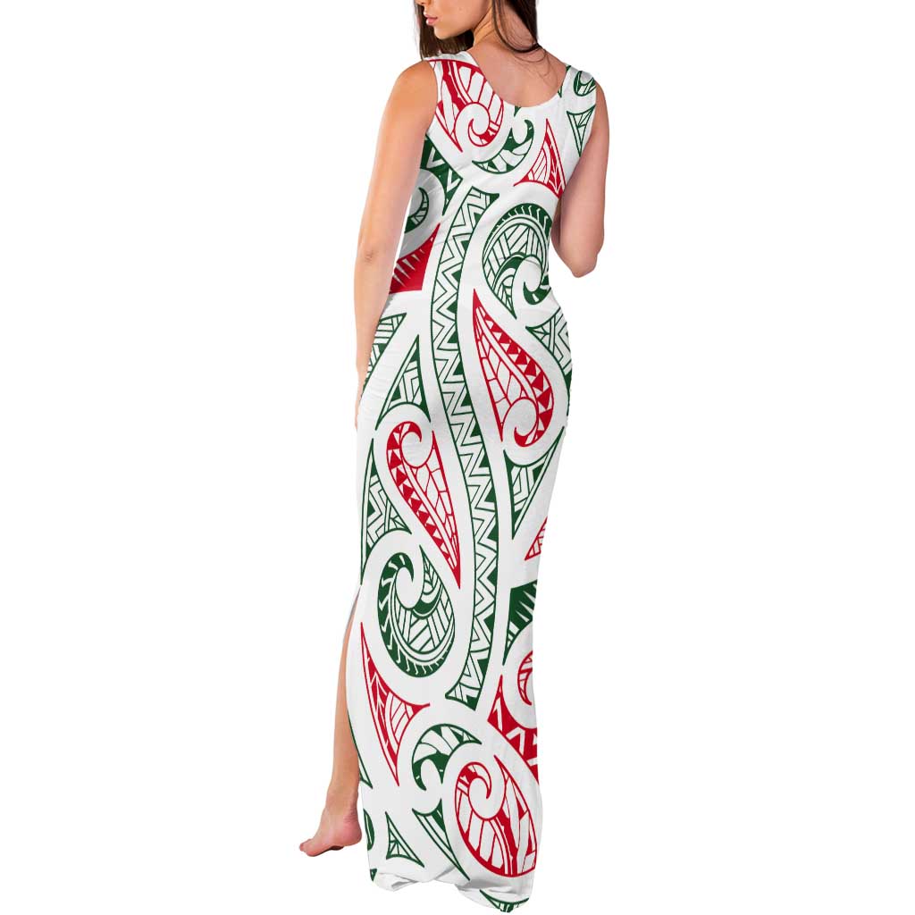 New Zealand Kowhaiwhai Christmas Tank Maxi Dress Traditional Maori Koru Pattern - Polynesian Pride