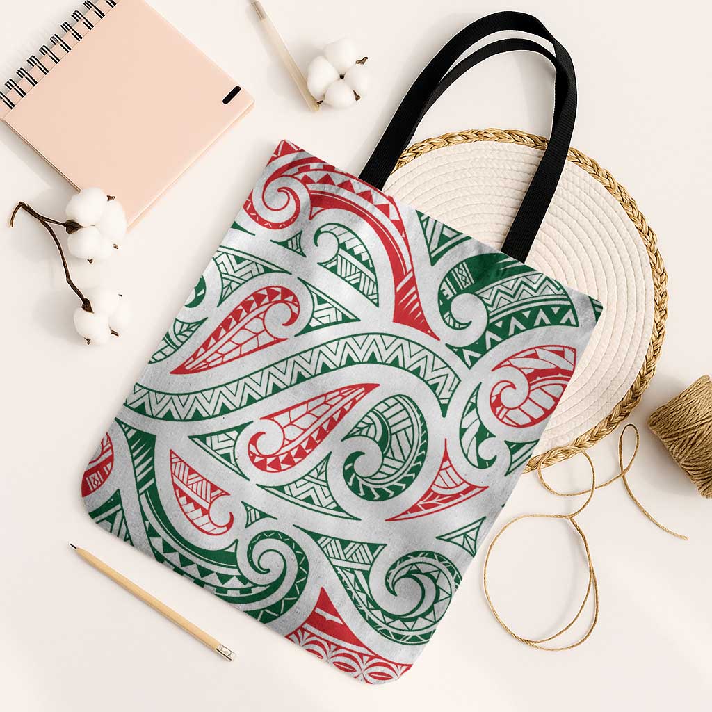 New Zealand Kowhaiwhai Christmas Tote Bag Traditional Maori Koru Pattern - Polynesian Pride