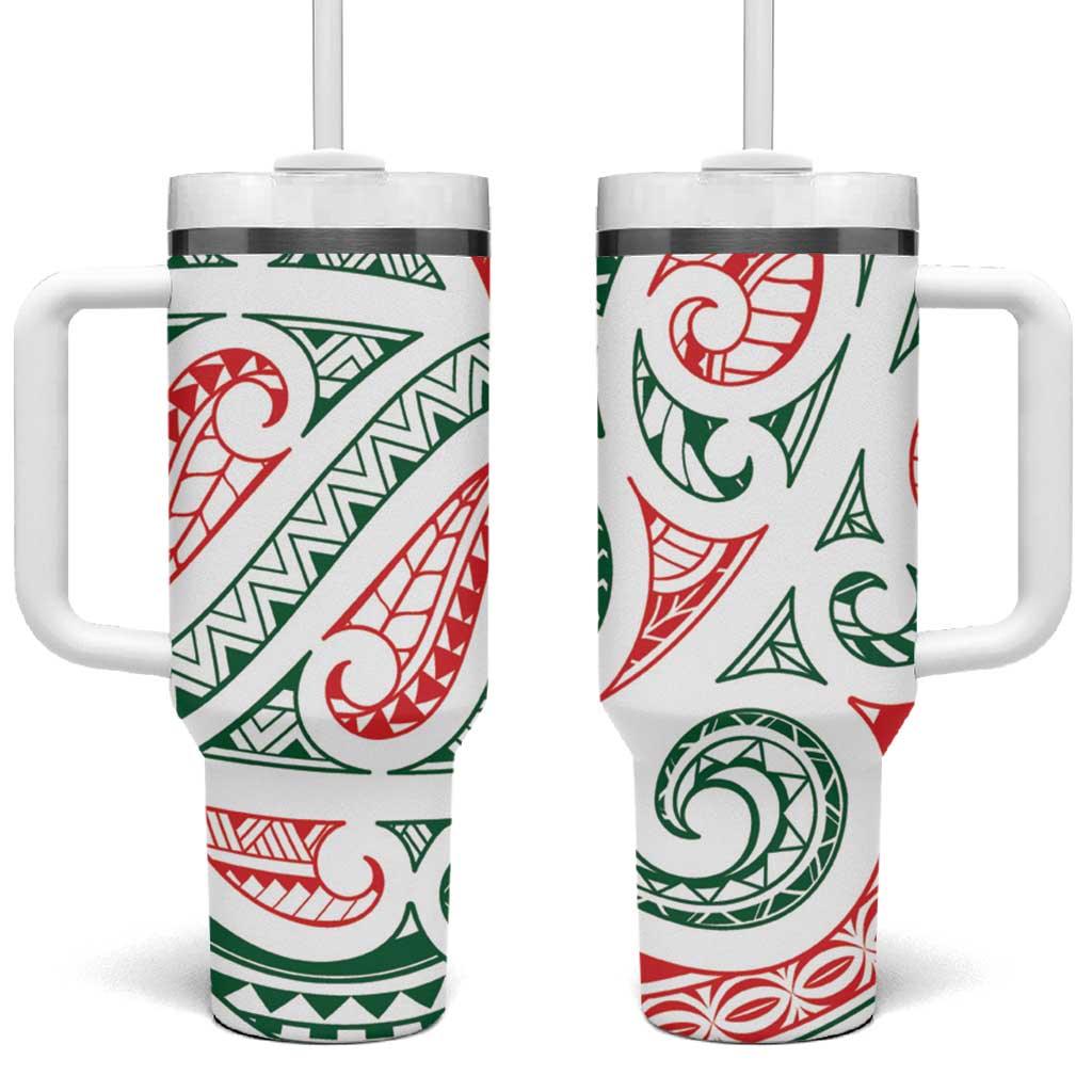 New Zealand Kowhaiwhai Christmas Tumbler With Handle Traditional Maori Koru Pattern - Polynesian Pride