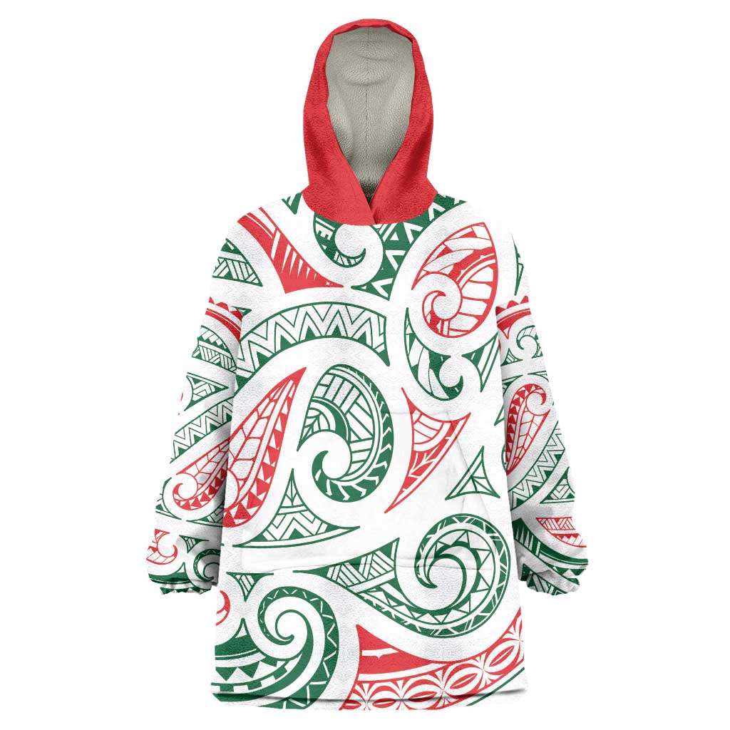 New Zealand Kowhaiwhai Christmas Wearable Blanket Hoodie Traditional Maori Koru Pattern - Polynesian Pride