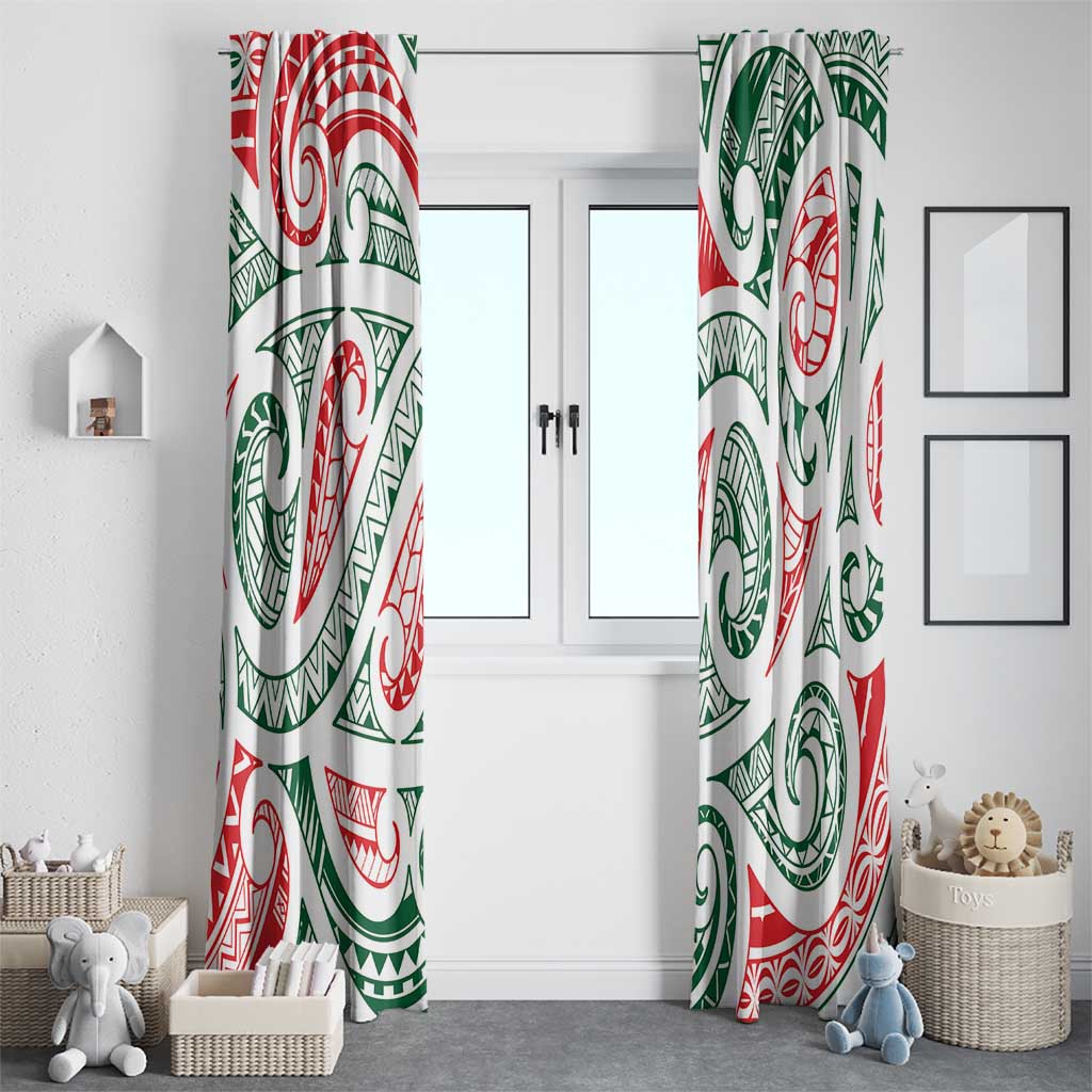 New Zealand Kowhaiwhai Christmas Window Curtain Traditional Maori Koru Pattern - Polynesian Pride