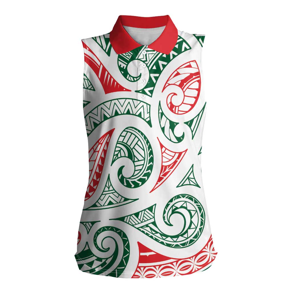 New Zealand Kowhaiwhai Christmas Women Sleeveless Polo Shirt Traditional Maori Koru Pattern - Polynesian Pride