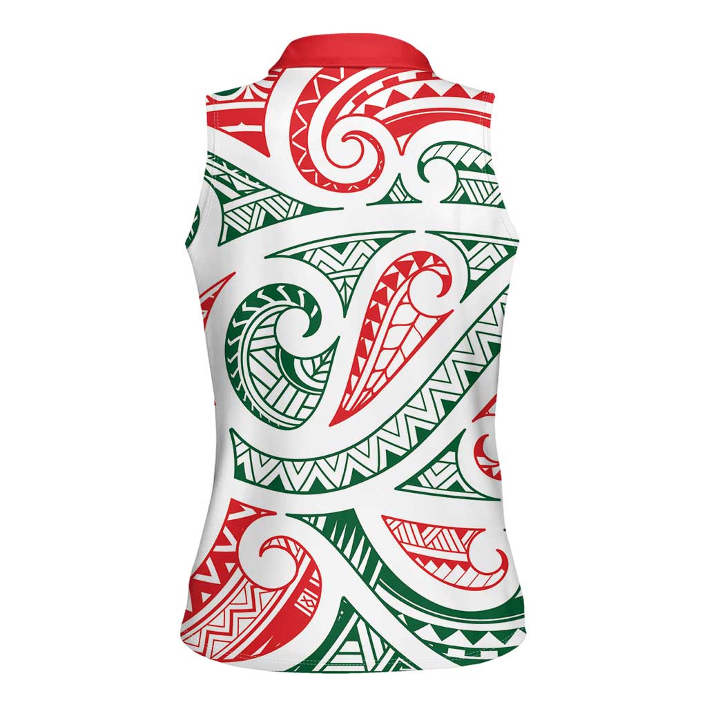 New Zealand Kowhaiwhai Christmas Women Sleeveless Polo Shirt Traditional Maori Koru Pattern - Polynesian Pride