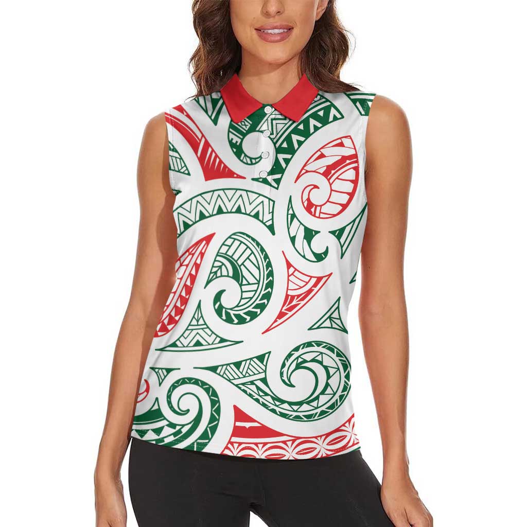 New Zealand Kowhaiwhai Christmas Women Sleeveless Polo Shirt Traditional Maori Koru Pattern - Polynesian Pride