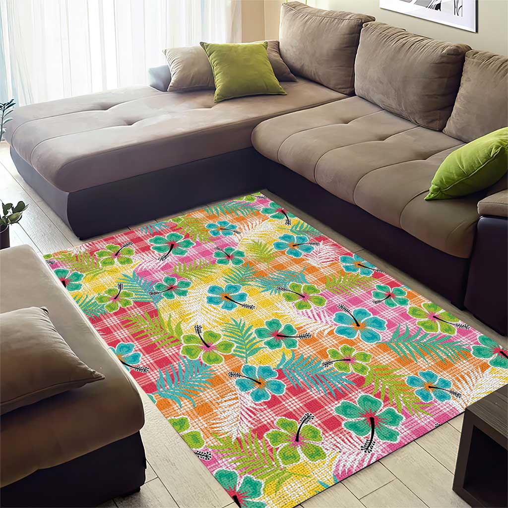 Hawaiian Palaka Area Rug Hibiscus Palm Leaf Pattern - Polynesian Pride
