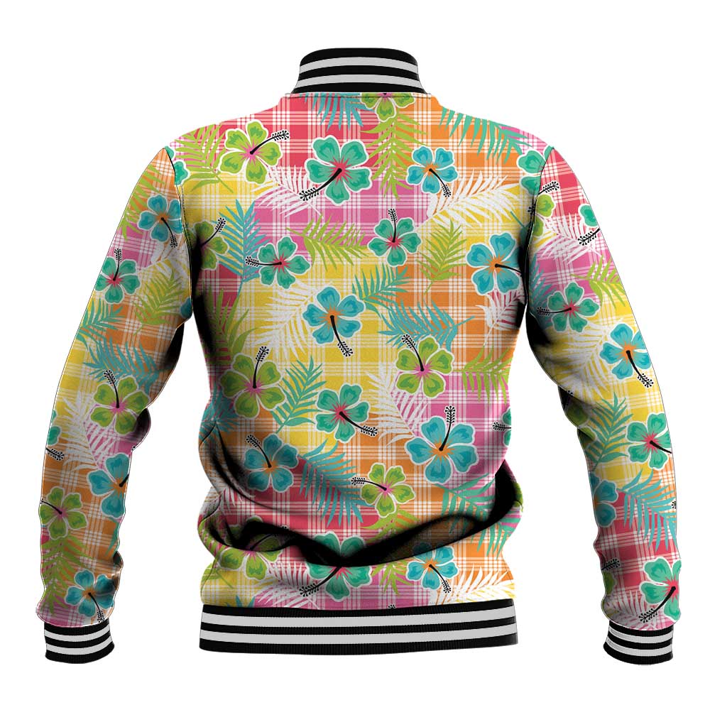 Hawaiian Palaka Baseball Jacket Hibiscus Palm Leaf Pattern - Polynesian Pride