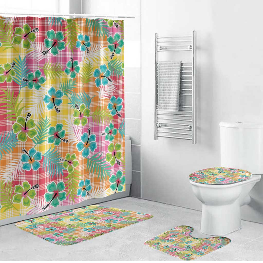 Hawaiian Palaka Bathroom Set Hibiscus Palm Leaf Pattern - Polynesian Pride