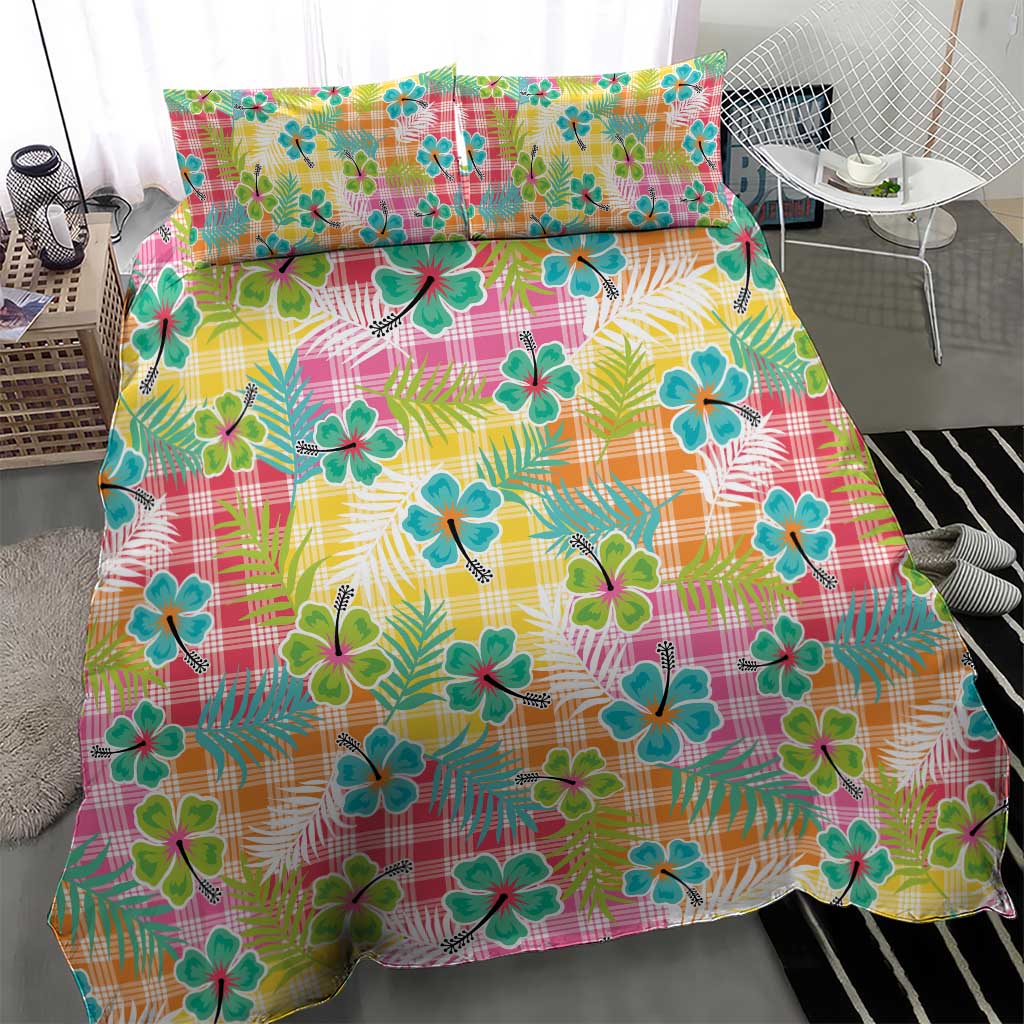 Hawaiian Palaka Bedding Set Hibiscus Palm Leaf Pattern - Polynesian Pride