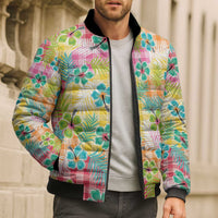 Hawaiian Palaka Bomber Puffer Jacket Hibiscus Palm Leaf Pattern - Polynesian Pride
