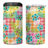 Hawaiian Palaka 4 in 1 Can Cooler Tumbler Hibiscus Palm Leaf Pattern - Polynesian Pride