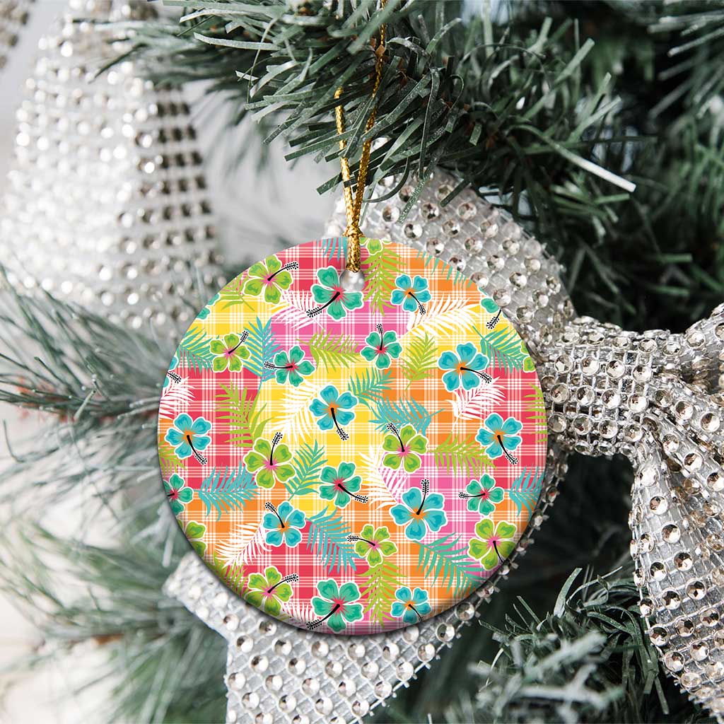 Hawaiian Palaka Ceramic Ornament Hibiscus Palm Leaf Pattern - Polynesian Pride