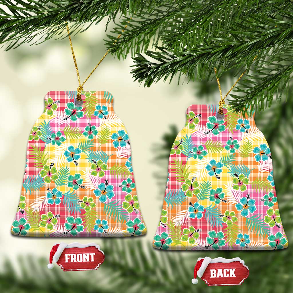 Hawaiian Palaka Ceramic Ornament Hibiscus Palm Leaf Pattern - Polynesian Pride