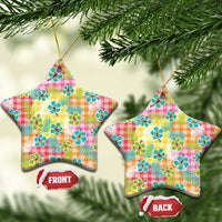 Hawaiian Palaka Ceramic Ornament Hibiscus Palm Leaf Pattern - Polynesian Pride