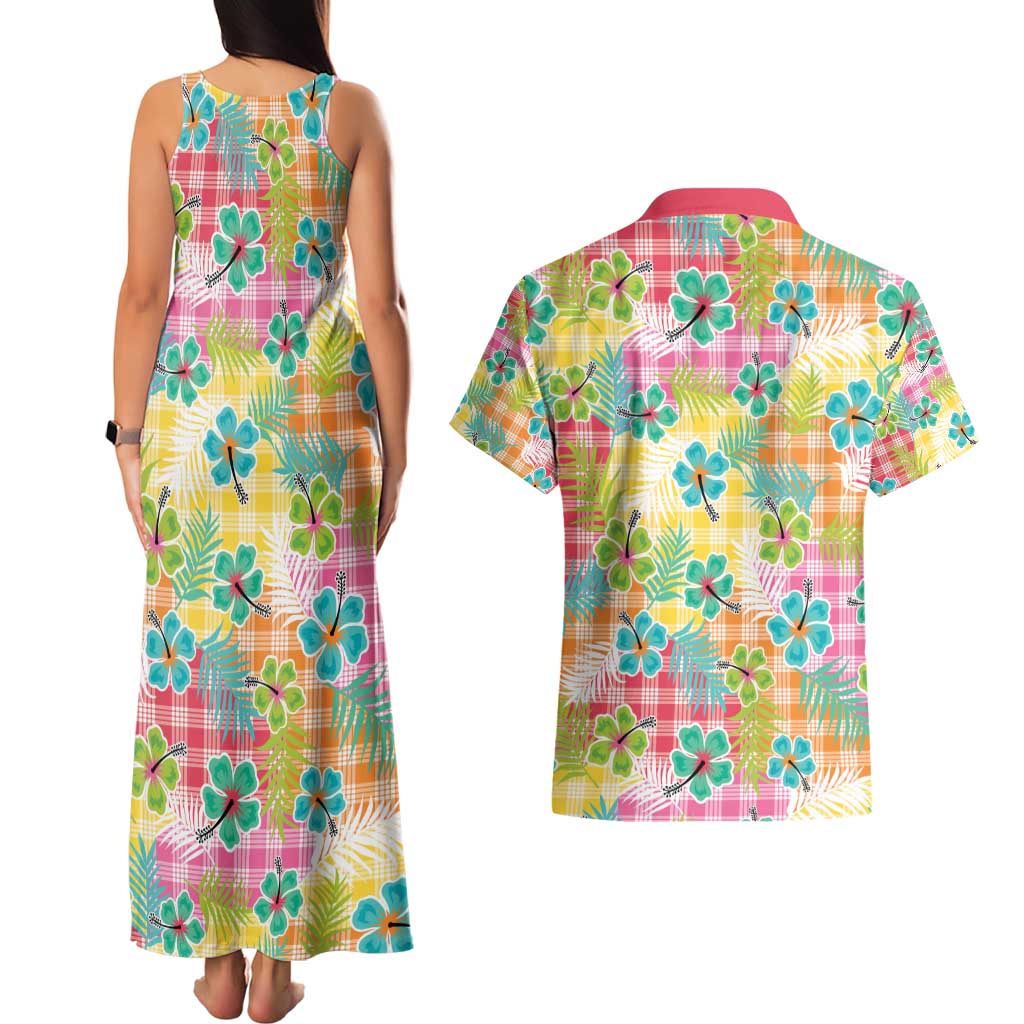 Hawaiian Palaka Couples Matching Tank Maxi Dress and Hawaiian Shirt Hibiscus Palm Leaf Pattern - Polynesian Pride