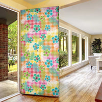 Hawaiian Palaka Door Cover Hibiscus Palm Leaf Pattern - Polynesian Pride