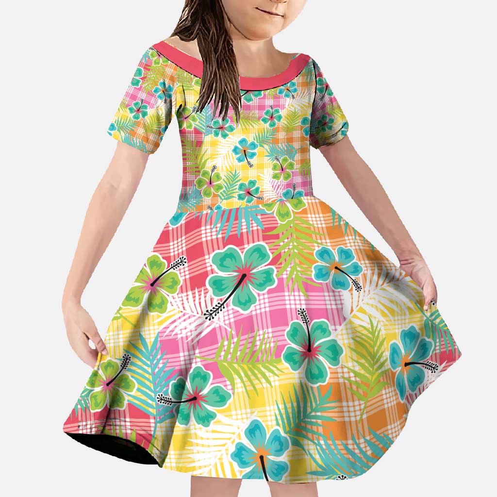 Hawaiian Palaka Family Matching Long Sleeve Bodycon Dress and Hawaiian Shirt Hibiscus Palm Leaf Pattern - Polynesian Pride