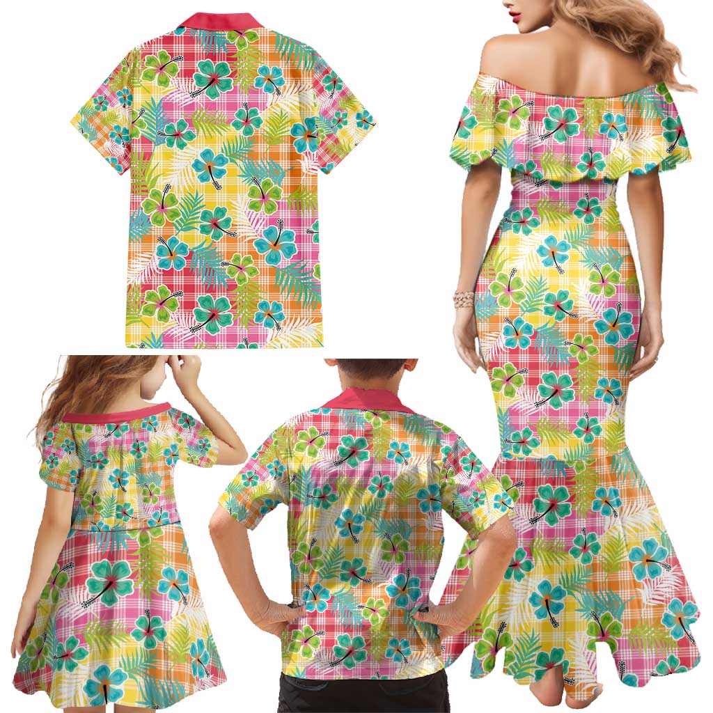 Hawaiian Palaka Family Matching Mermaid Dress and Hawaiian Shirt Hibiscus Palm Leaf Pattern - Polynesian Pride