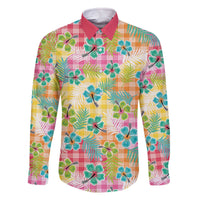 Hawaiian Palaka Family Matching Off The Shoulder Long Sleeve Dress and Hawaiian Shirt Hibiscus Palm Leaf Pattern - Polynesian Pride