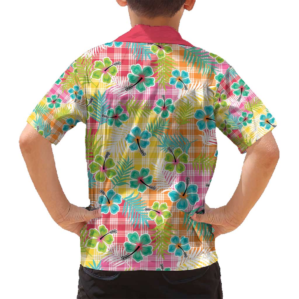Hawaiian Palaka Family Matching Puletasi and Hawaiian Shirt Hibiscus Palm Leaf Pattern - Polynesian Pride