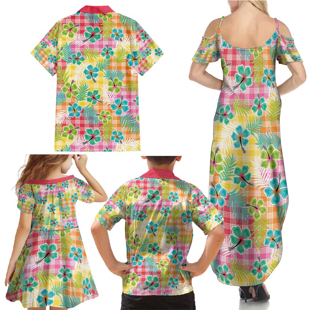 Hawaiian Palaka Family Matching Summer Maxi Dress and Hawaiian Shirt Hibiscus Palm Leaf Pattern - Polynesian Pride