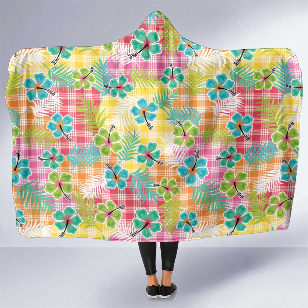 Hawaiian Palaka Hooded Blanket Hibiscus Palm Leaf Pattern - Polynesian Pride