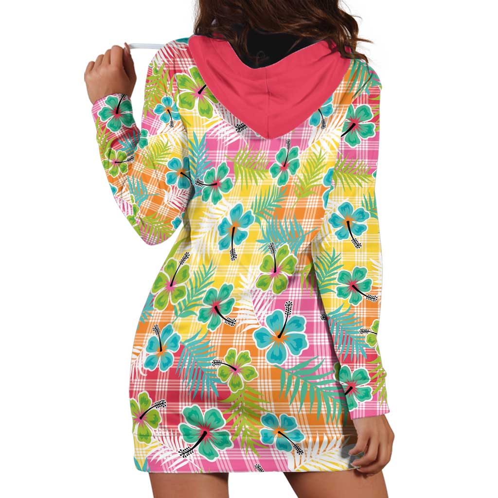 Hawaiian Palaka Hoodie Dress Hibiscus Palm Leaf Pattern - Polynesian Pride
