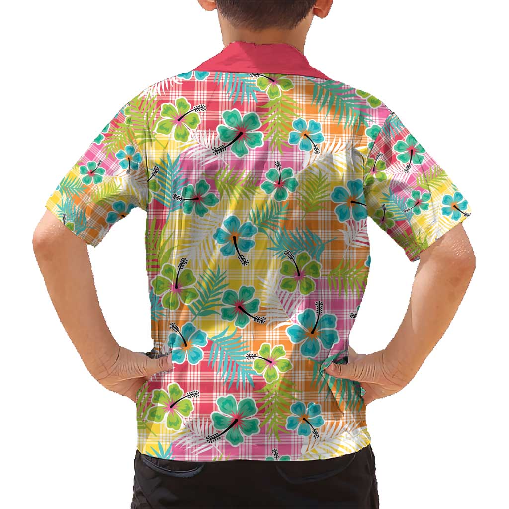 Hawaiian Palaka Kid Hawaiian Shirt Hibiscus Palm Leaf Pattern - Polynesian Pride