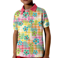 Hawaiian Palaka Kid Polo Shirt Hibiscus Palm Leaf Pattern - Polynesian Pride