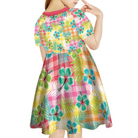 Hawaiian Palaka Kid Short Sleeve Dress Hibiscus Palm Leaf Pattern - Polynesian Pride