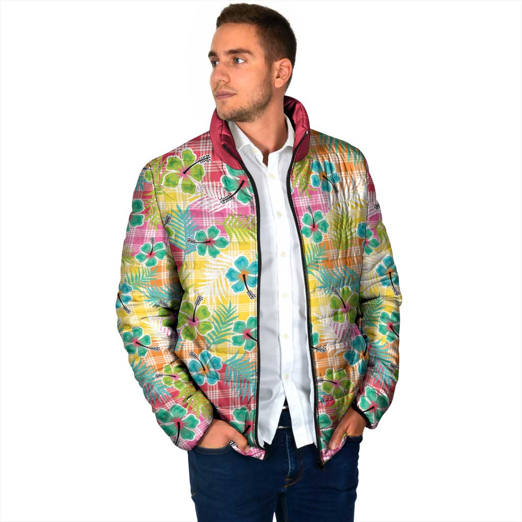 Hawaiian Palaka Padded Jacket Hibiscus Palm Leaf Pattern - Polynesian Pride