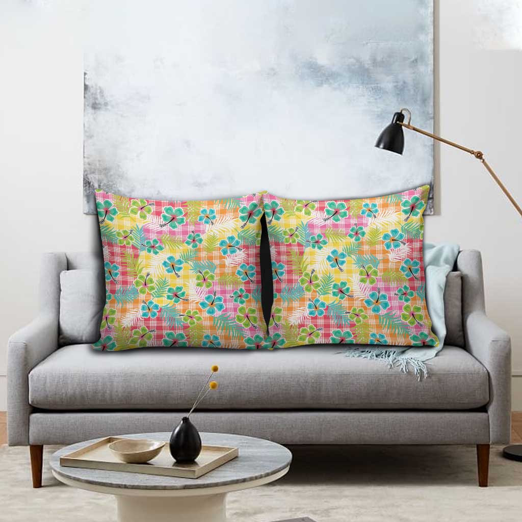 Hawaiian Palaka Pillow Cover Hibiscus Palm Leaf Pattern - Polynesian Pride
