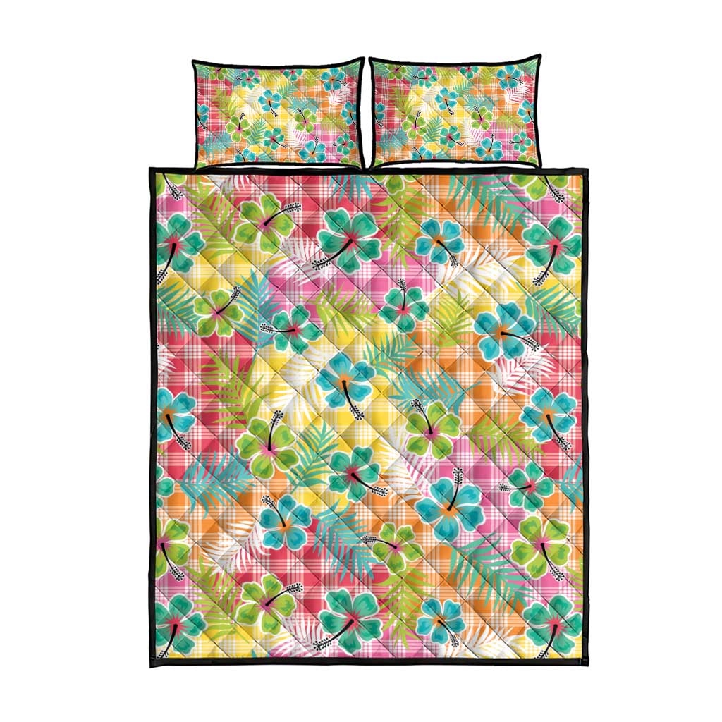 Hawaiian Palaka Quilt Bed Set Hibiscus Palm Leaf Pattern - Polynesian Pride