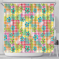 Hawaiian Palaka Shower Curtain Hibiscus Palm Leaf Pattern - Polynesian Pride