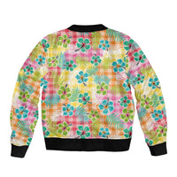 Hawaiian Palaka Sleeve Zip Bomber Jacket Hibiscus Palm Leaf Pattern - Polynesian Pride