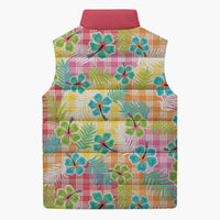 Hawaiian Palaka Sleeveless Puffer Jacket Hibiscus Palm Leaf Pattern - Polynesian Pride