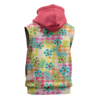 Hawaiian Palaka Sleeveless Zip Hoodie Hibiscus Palm Leaf Pattern - Polynesian Pride