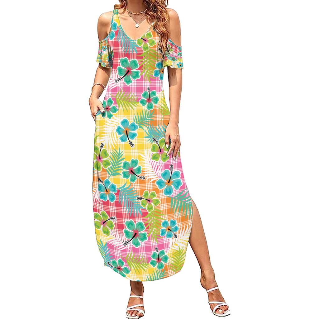 Hawaiian Palaka Summer Maxi Dress Hibiscus Palm Leaf Pattern - Polynesian Pride